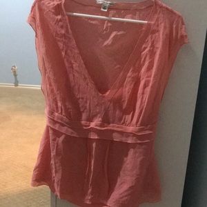 Banana Republic 100% V-Neck Peach Pink Short Sleeve